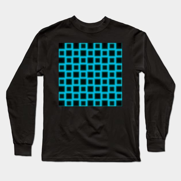 Cool Neon Blue Checker Pattern Long Sleeve T-Shirt by Atomus